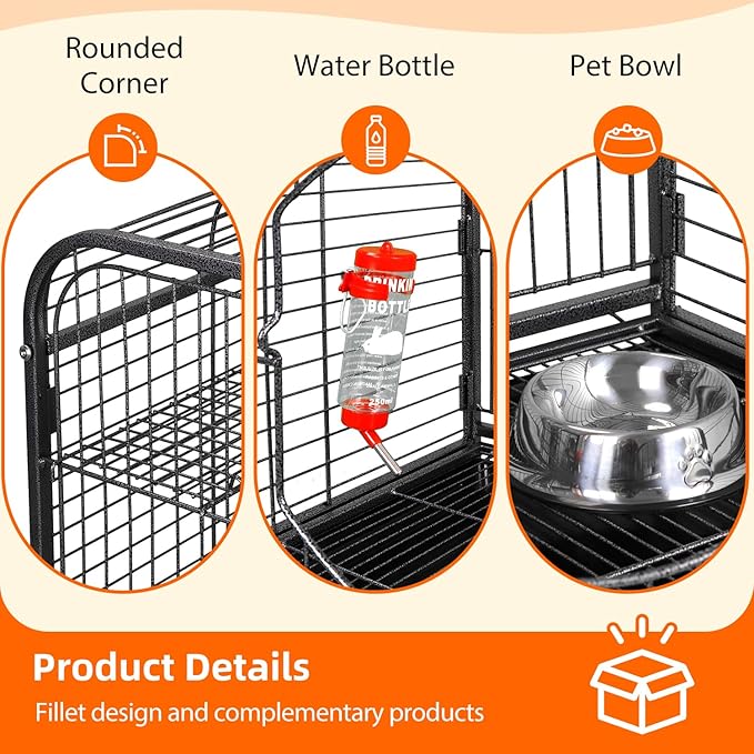 ZENY 37-inch Metal Ferret Chinchilla Cage with 2 Front Doors 4 Levels Small Animal Hutch for Squirrel/Rabbit/Rat Indoor Outdoor Use, Black