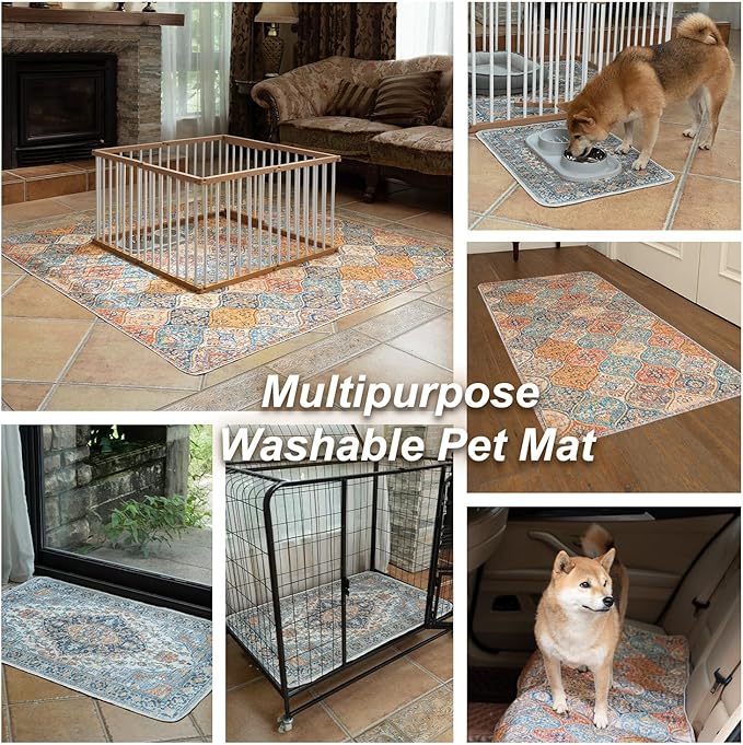 nunubaby Washable Pee Pads for Dogs, Stylish, Non-Slip and Leak-Proof Pee Pads. Reusable Potty Pads for Dogs for Crates and Floors.(Green/Multi, 72" x72" )