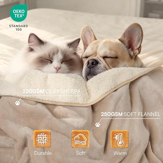 Luciphia Waterproof Pet Blanket, Liquid Pee Proof Dog Blanket for Sofa Bed Couch, Reversible Sherpa Fleece Furniture Protector Cover for Small Medium Large Dogs Cats, Khaki+Beige Small???40" x 28"???