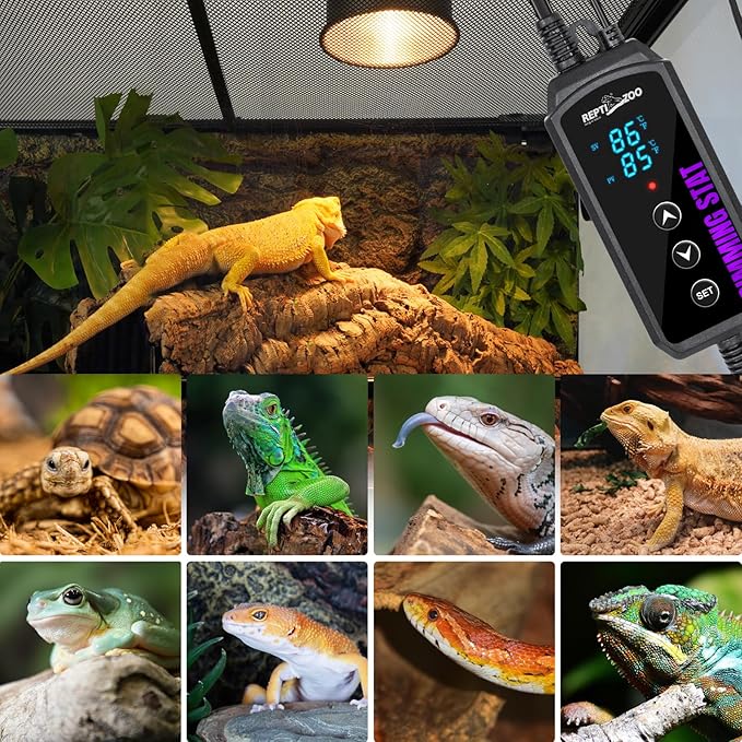 REPTI ZOO Reptile Dimming Thermostat, PID Temperature Controller with LED Digital Screen, Reptile Thermostat for Reptile Heat lamp Blub & Mat Heaters, Memory Function