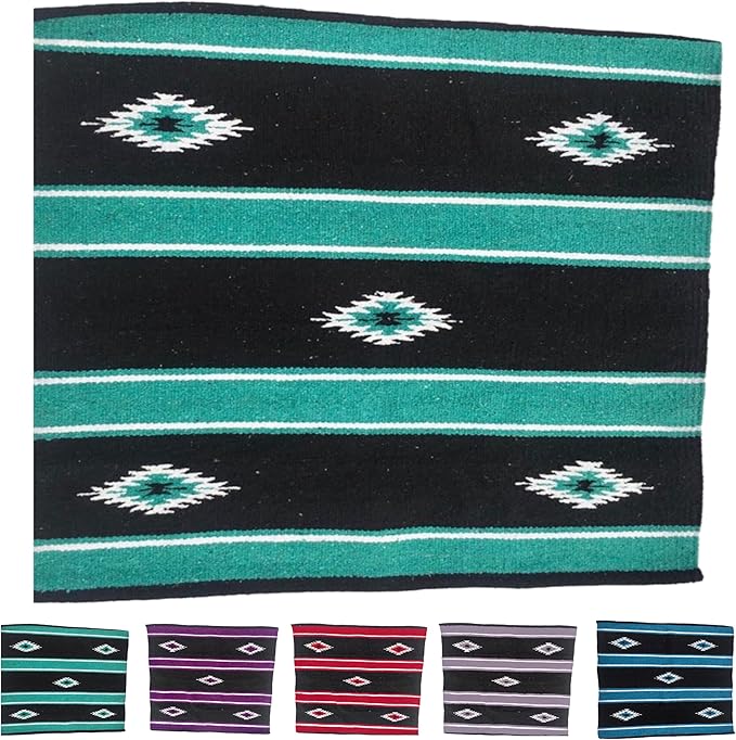Majestic Ally 36"x 34" Navajo Design Acrylic Saddle Blanket -2.4 lbs (Turquoise Green and Black)