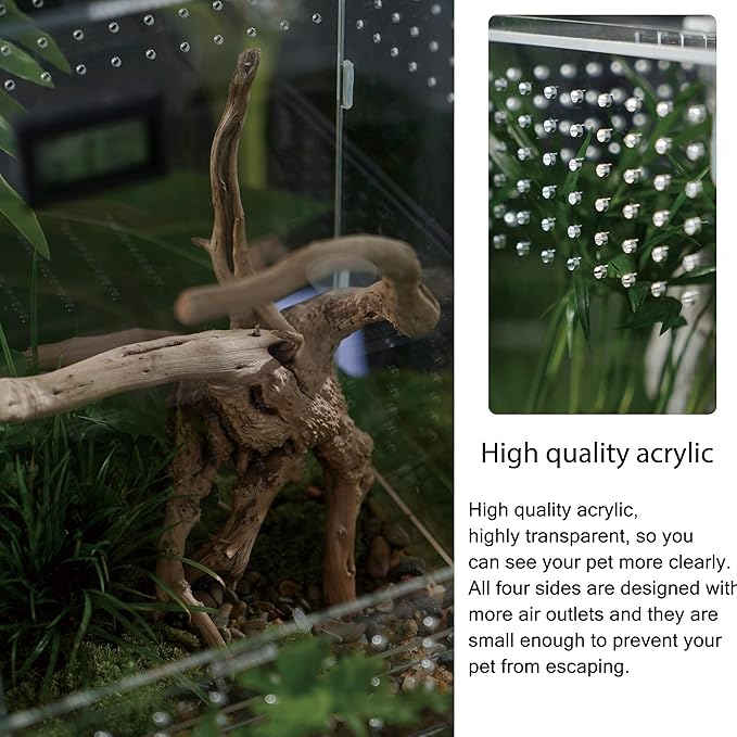 Acrylic Clear Reptile Habitat Enclosure Terrarium with Latch ，Perfect for Amphibians and Invertebrates Such as Spiders, Frogs, etc (Horizontal)