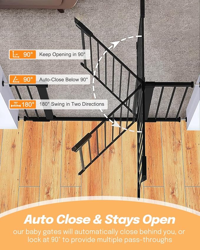 42" Extra Tall Baby Gate for Stairs Doorways, Fits Openings of 29.5" to 40.5" Wide, Auto Close Extra Wide Baby and Pet Gate for Doorways and Stairways,Pressure Mounted Dog Gates, Black