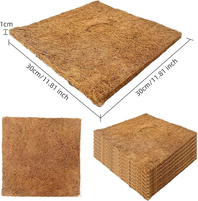 6-Pack Natural Coconut Fiber Reptile Carpet, 12x12 Inch Eco-Friendly Terrarium Liner & Bedding for Lizard, Snake, Turtle, Tortoise, Bunny Habitat