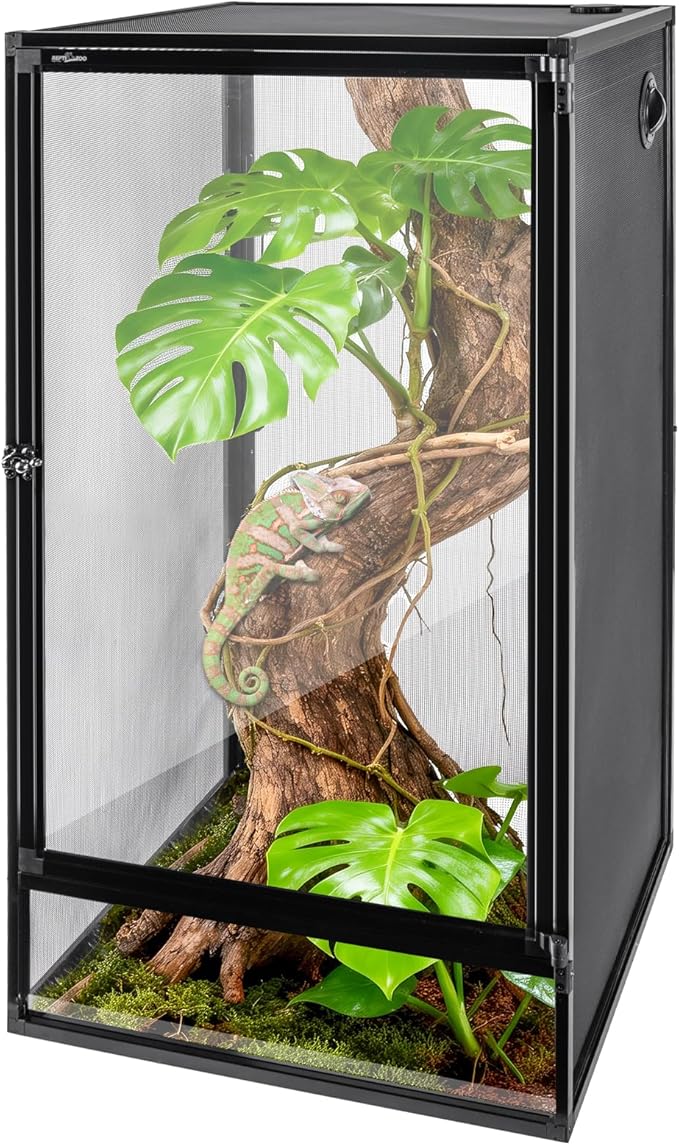 REPTI ZOO 18" x 18" x 36" Reptile Tank, Deluxe Foldable Screen Cage, 50 Gallon Vertical Terrarium with Fogger & Cable Pass, Tall Enclosure for Chameleon, Tree Frog, Crested Gecko, Arboreal Reptiles