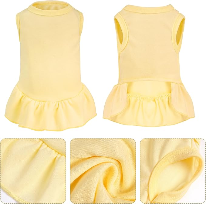 2 Pcs Dog Dresses Cat Skirt Solid Color Dog Clothes Summer Sleeveless Puppy Girl Clothes for Small Pet Dogs Cats (Yellow,Green, X-Small)