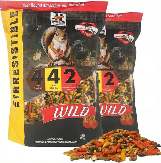 4-4-2 Wild - Wildlife Feed - Squirrel Food with Persimmon Flavor, Protein Pellets, Corn & Sunflower Seeds - Balanced Diet Formula Attracts 28 Species - Ideal for Bird & Squirrel Feeders - 10lb Bag