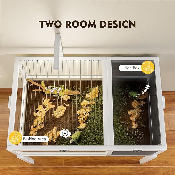 Turtle Habitat Enclosure, Large Wooden Tortoise House for Indoor and Outdoor Use, Reptile Enclosure with Openable Roof & Secure Locking System (Dark Grey, with Leg)