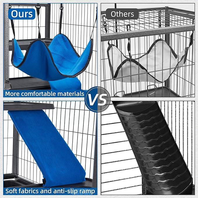 HABUTWAY 45''H Metal Small Animal Cages, Rolling Chinchilla Cage with Removable Ramps, Lagre Cage for Chinchillas/Guinea Pigs/Rabbit, Ferret Cages with Hammock & 4 Tiers, Black