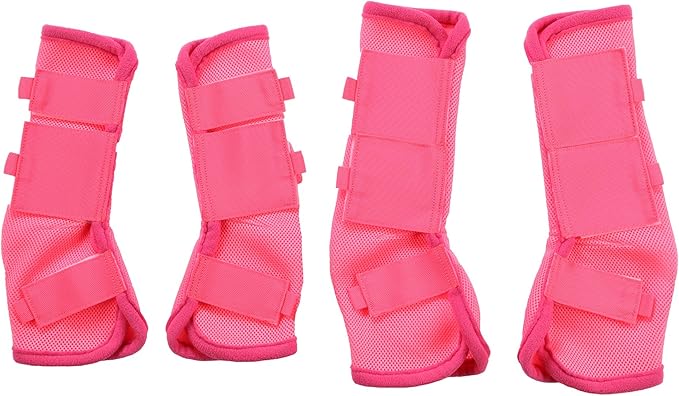 LEAFOREST Horse Fly Boots Set of 4 - Non Slip Leg Protection for Donkey Mini Pony Draft, Breathable Mesh Fly Boots for Pasture & Barn Use Pink Cob