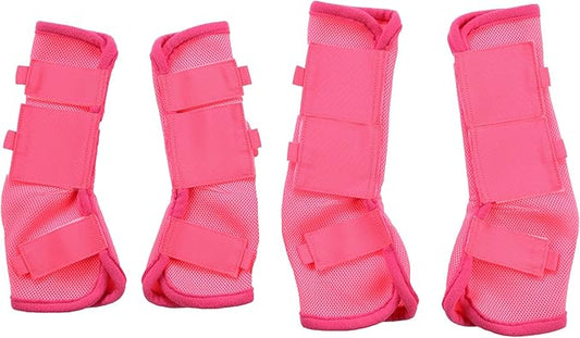 LEAFOREST Horse Fly Boots Set of 4 - Non Slip Leg Protection for Donkey Mini Pony Draft, Breathable Mesh Fly Boots for Pasture & Barn Use Pink Cob