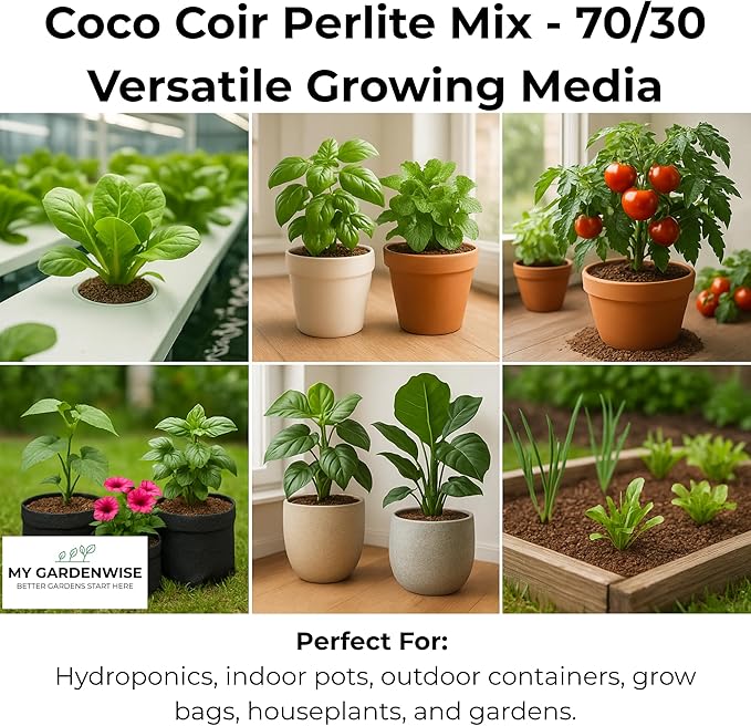 GARDENWISE Coco Perlite - Coco Coir Perlite Mix - 70/30 Growing Media - Hydroponic, Indoor & Outdoor, Grow Bags & House Plants (15 quarts - 0.5 cu ft)