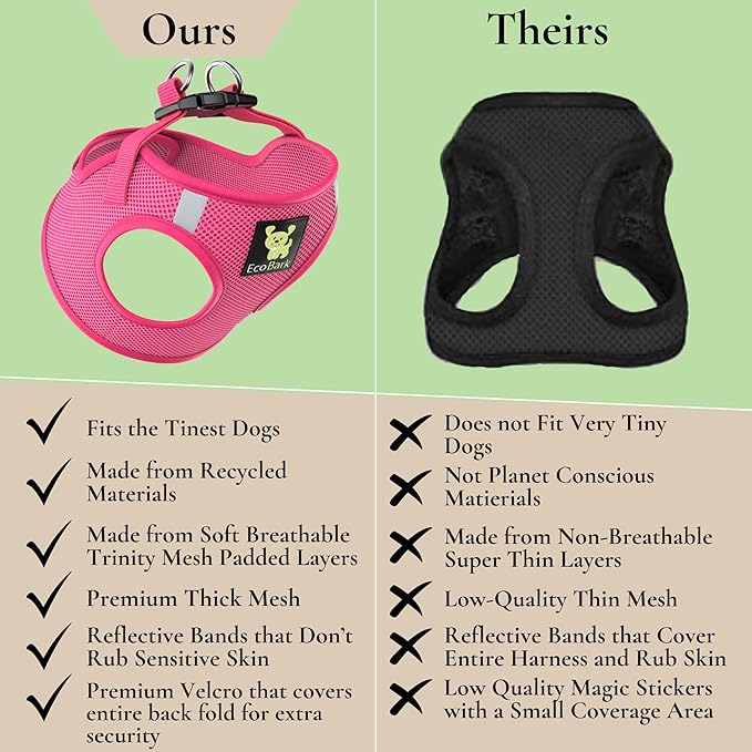 EcoBark Step in Dog Harness - Eco-Friendly Dog Harnesses for for Small & Medium Breed Dogs - Reflective and Adjustable Chest Body Halter Vest -Soft Luxurious Mesh (Pink, XL)