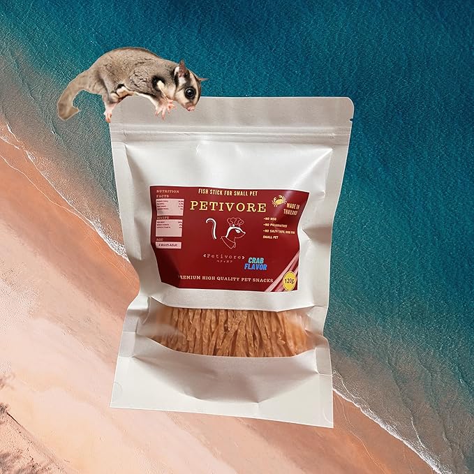 Crab Flavor - Premium Large Pack Fish Snack for Sugar Glider and Small Exotic Pet - Made from Real Fish - Hamster, Squirrel, Marmoset - Delicious Treats (120g)