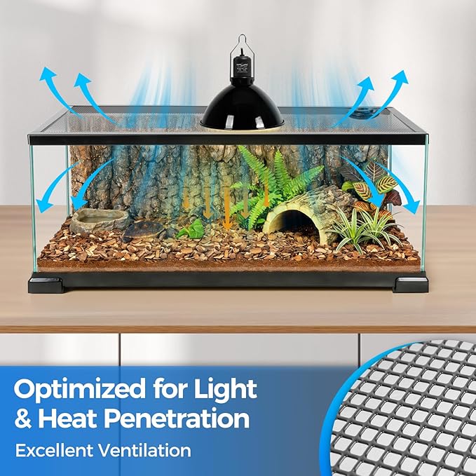 REPTI ZOO Terrarium Screen Cover with Cable Control for Reptile & Aquarium Tank, 30x12 inch Durable Steel Frame & Mesh Top for Reptile & Turtle & Fish Tank