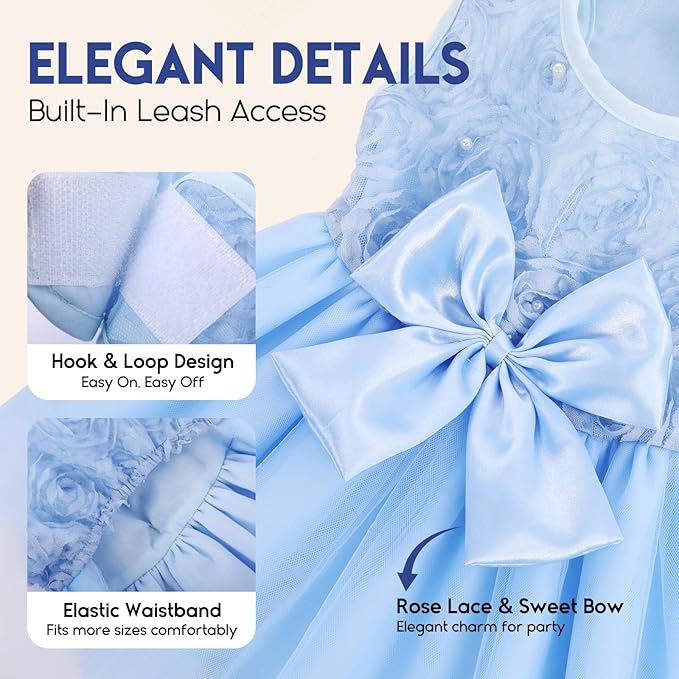 ASENKU Dog Dress Pet Wedding Dress Princess Lace Puppy Birthday Party Outfit Formal Apparel Girl for Small Medium Dogs Cats (XL, Blue)