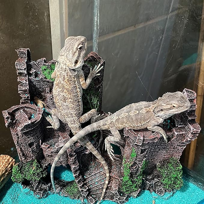 Tank Accessories for Bearded Dragon Include Resin Classical Castle Reptile Hammocks Climb Habitat Hanging Jungle Vines Flexible Leaves Climbing Decor for Chameleon Lizard Gecko Spider(6 PCS)