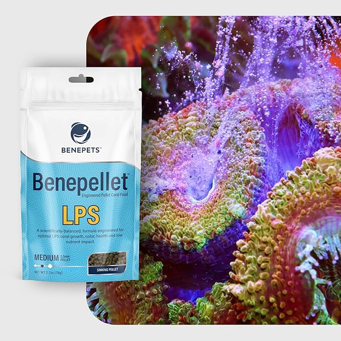 BenePellet LPS Sinking Coral Reef Food - Optimize Coral Color, Health & Nutrients, Prebiotics & Probiotics, Saltwater Marine Aquarium 2.5mm Sinking Pellets - 76 Grams
