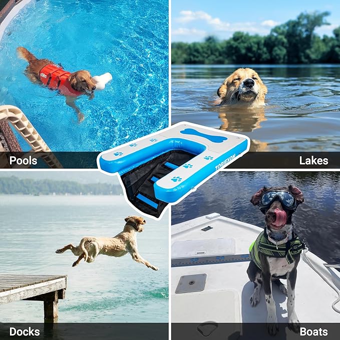 Inflatable Dog Boat Ramp 48"x32", Upgraded Pool Ramp for Dogs, Supports Up to 200 lbs, Stable & Durable Non-Slip Surface, Ideal for Pools, Lakes & Beaches