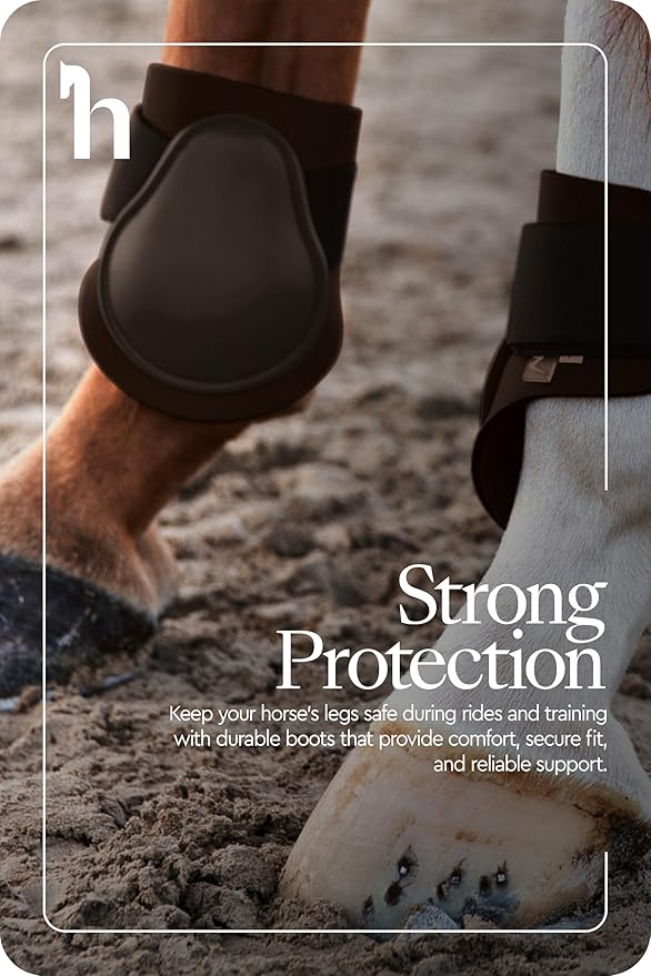 HORZE Chicago Fetlock Rear Boots | Lightweight, Adjustable, Jumping Horse Boots (Pair) - Chocolate Brown - Cob