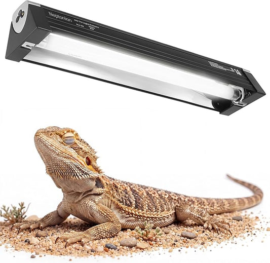 8W Reptile T5 HO UVB 12.5" 10.0 Light Fixture with Tube, Mid-Range UVB Hood for Terrariums, Suitable for Desert Reptiles Like Juvenile Bearded Dragon