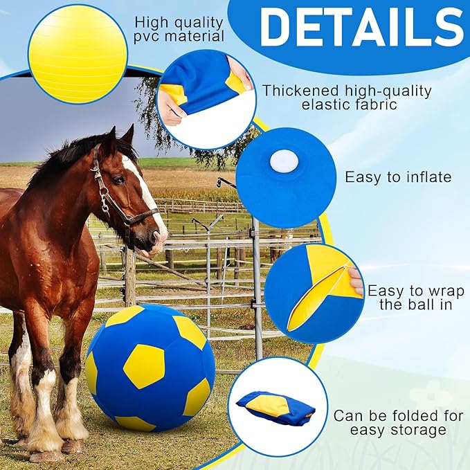 48 Inch Giant Herding Ball with Cover Anti Burst Ball Please Watch VCR for How to Inflation Large Horse Toys for Horse Stall Entertainment Play, Pump Included (Blue-Yellow)