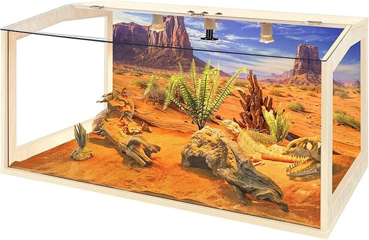 PROLEE Bearded Dragon Tank, Lizard Tank with Clear Tempered Glass Roof, Anti-Scratch Reptile Enclosure, Reptile Tank Built-in Light Fixtures with Switch (40X20X20inch,65 Gallons)