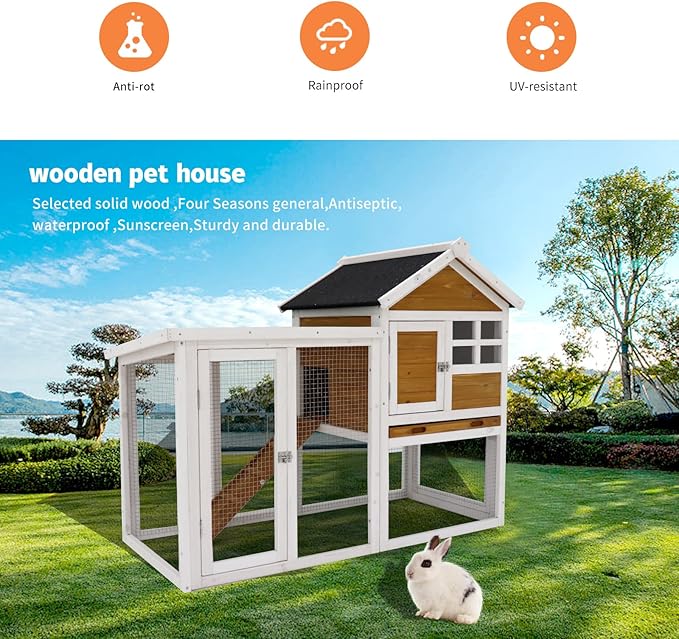 ZSQ Pet House, Wooden Rabbit Hutch Habitat Wood Hutch for Small Animals, Pet, Chickens, Rabbits