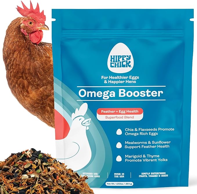 Hippy Chick Egg Booster for Chickens – Omega-3 Vitamin Supplement for Laying Hens – Egg & Feather Health Support – Natural Poultry Treat and Layer Feed Additive