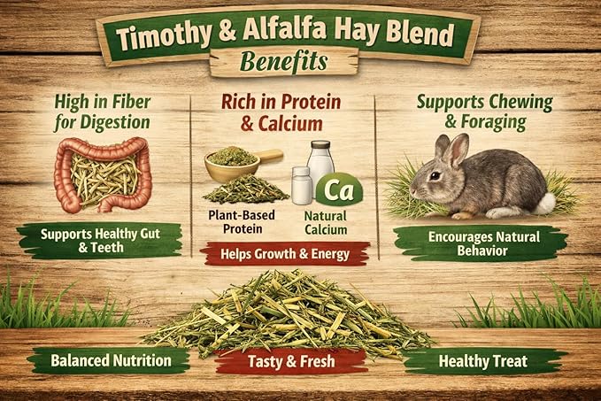 Timothy and Alfalfa Hay for Rabbits, Guinea Pigs and Hamsters, 60/40 Blend, Six 1 lb Bags, Natural Small Animal Forage, Montana Valley Hay, High Fiber Digestive Support For Daily Feeding Use