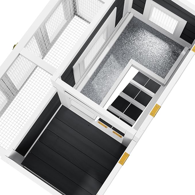 Small Chicken Coop for 2 Chickens,Wooden Chicken Coops with Nesting Boxes Indoor Outdoor,Bunny House Rabbit Hutch Poultry Pet Run Cage with 2 Waterproof Roof, Stairs&Leak-Proof-Tray (White)