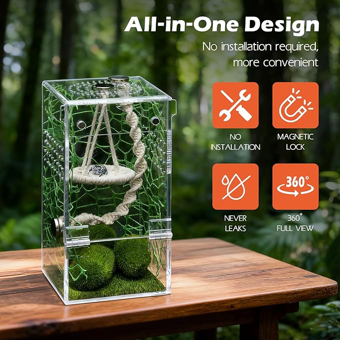 AZV Jumping Spider Enclosure Kit,Escape Proof Praying Mantis Habitat,Magnetic Door Arboreal Tarantula Cribs Ventilation Spider House,Complete Transparent Acrylic Snail Cage,Reptile Tank Bug Terrarium