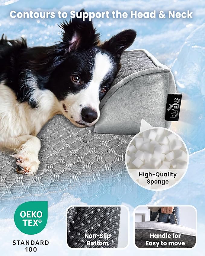 Dog Cooling Mat Large Sized Dog Beds for Couch with Sides, Self Cooling Orthopedic Pet Bed with Removable Washable Cover for Sofa Floor Car, Durable & Non-Gel, 45 x 37 inch, Grey
