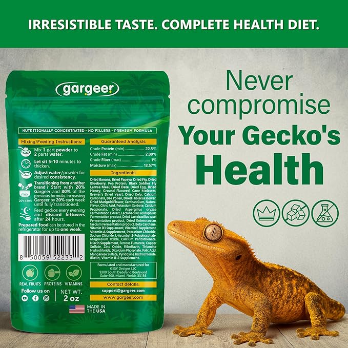 Gargeer 'Picky Geck' Rainforest Mist - Premium Crested Gecko Food | Immune & Digestion Support with Banana, Papaya, Fig & Blueberry | No Fillers - Only Premium Ingredients | 2oz | Made in USA