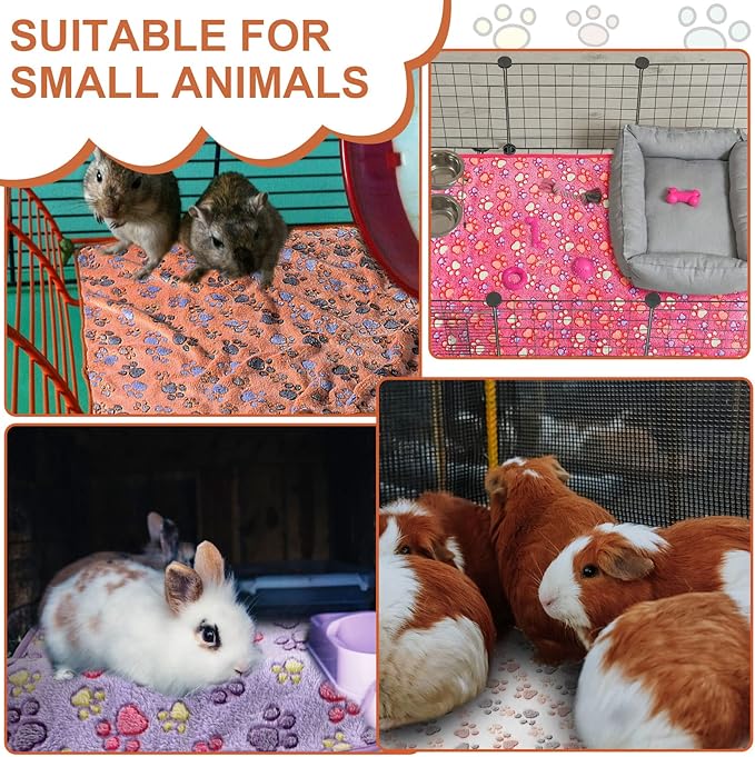 Tatuo 4 Pcs Dog Blanket for Pet Cat Blankets Indoor Puppy Teething Stuff Toys Paw Print Fleece Blanket Warm Sleep Mat for Guinea Pig Cage(White, Coffee, Pink, Purple,Midwest (24 x 47 Inch),Square)