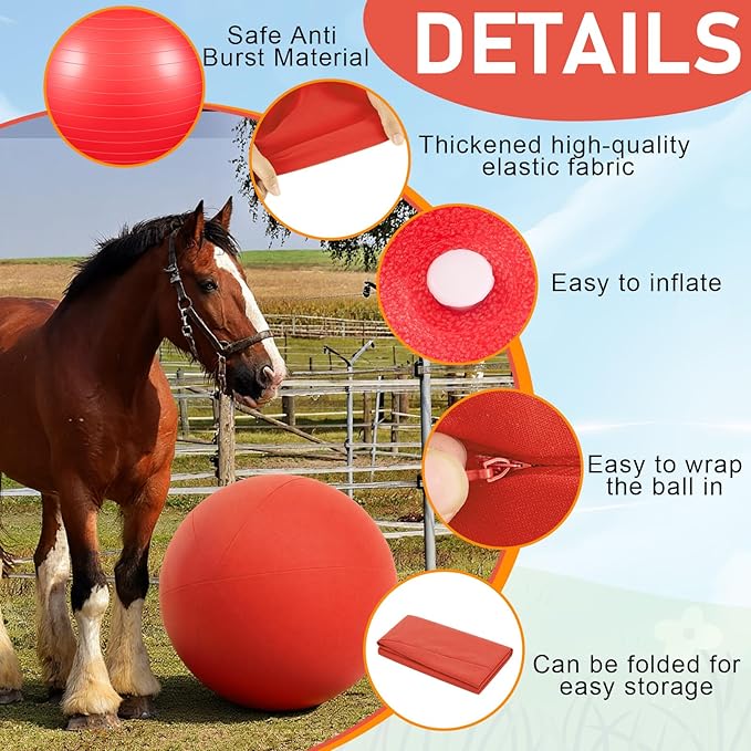 40 Inch Giant Herding Ball with Ball Cover Anti Burst Please Watch VCR for How to Inflation Horse Toys for Horses Entertainment Play, Pump Included(Classic, Red)