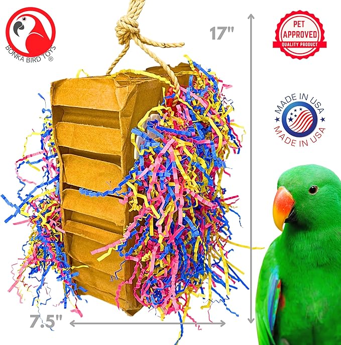 Bonka Bird Toys 3805 Extra Large Harry Box 17" x 7.5" Cardboard Shredding Toy with Sisal Rope for Chewing Foraging Medium to Large Birds Amazon, African Grey, Eclectus, and Similar