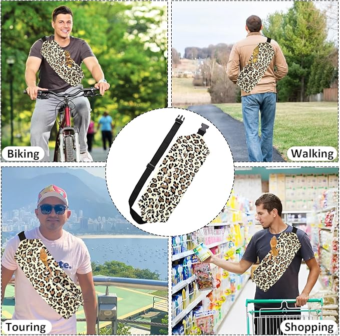 Bearded Dragon Leash and Harness Set, Bearded Dragon Accessories(Include Leopard Print Chest Pack, Lizard Clothing＆Leash, Small Straw Hat), Beardeds Dragon Decor Suit for Outdoor Travel