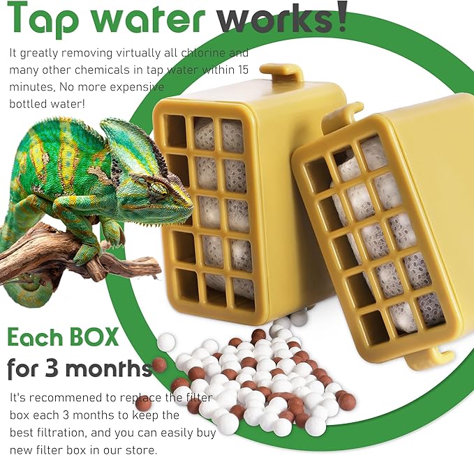 2-Pack Replacement Filters Reptile Water Feeder, Premium Filtration Boxes for 6 Months Fresh Water，Yellow