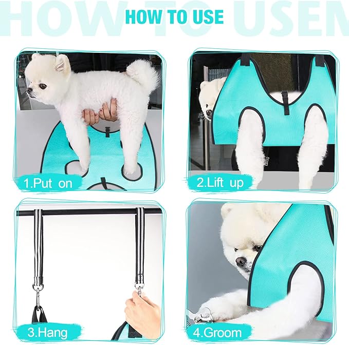 ATESON Cat Grooming Hammock - Dog Grooming Harness with Nail Trimming Feature (XS, 15lb), Dog Sling for Nail Clipping