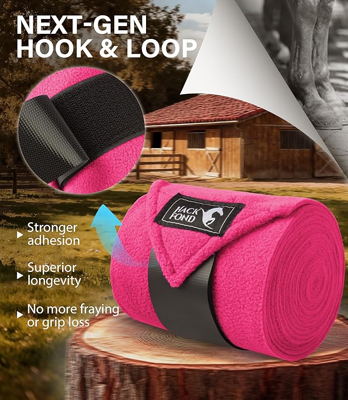Fleece Horse Polo Leg Wraps Set of 4, 10' Horse Leg Bandages Stable Supplies Equestrian Boots Magenta