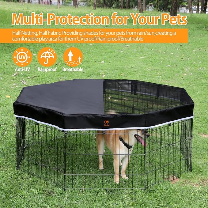 PJYuCien Dog Playpen Mesh Top Cover, Fits 24 Inch 8 Panels Metal Exercise Pet Pen, Elastic Buckles Connections, Black (Note: Only Cover, Fence Not Included)