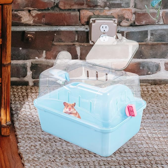 DOITOOL Hamster Cage Small Animal Cage, Portable Travel Cage for Small Animals, Dwarf Hamster Travel Carrier with Carry Handle for Going Out, Traveling (Blue)