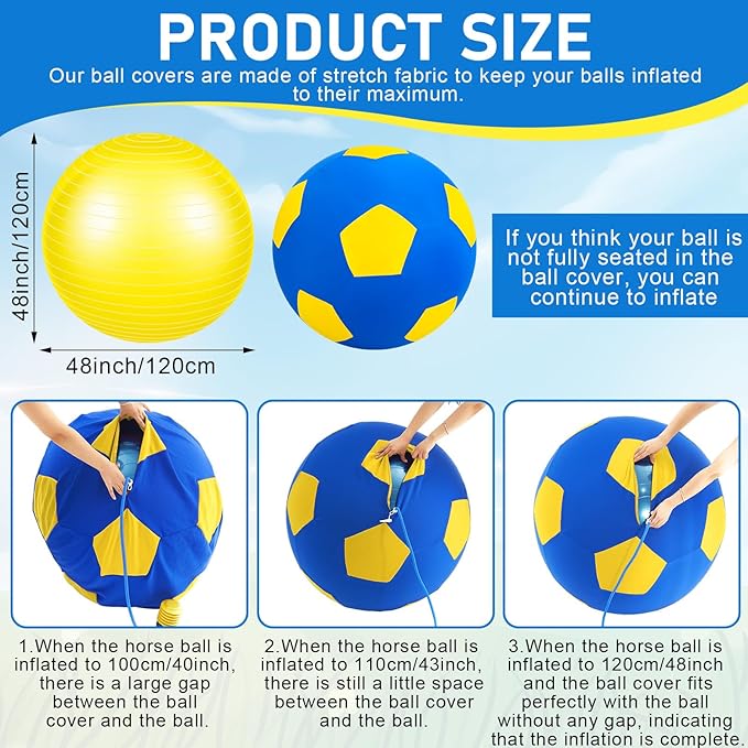 48 Inch Giant Herding Ball with Cover Anti Burst Ball Please Watch VCR for How to Inflation Large Horse Toys for Horse Stall Entertainment Play, Pump Included (Blue-Yellow)