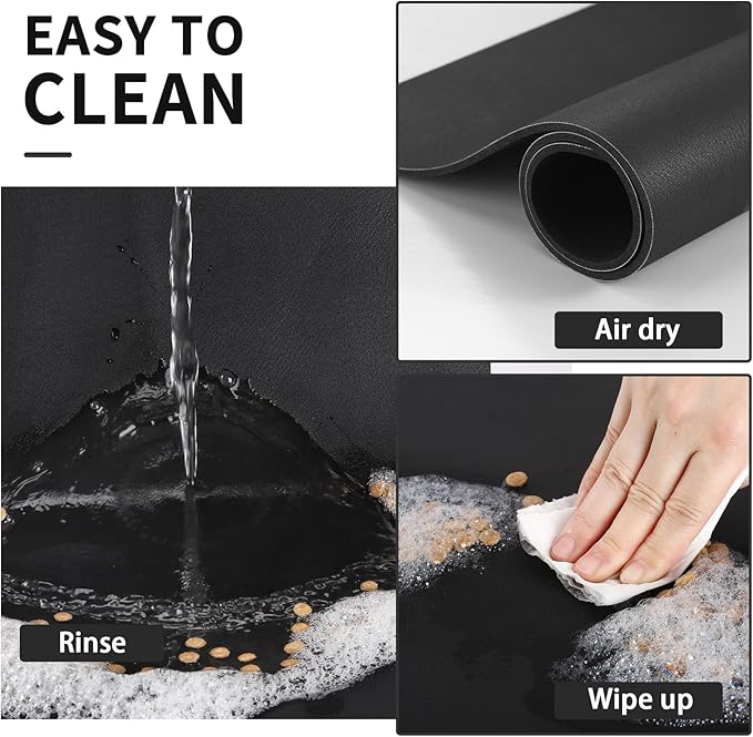 HotLive Dog Food Mat - Absorbent Cat Mat for Food and Water, No Stains Pet Feeding Bowl Mat, Easy to Clean Pet Placemats, Quick Dry Dog Water Dispenser Mat for Messy Drinkers | Paw Black 18"x 34"