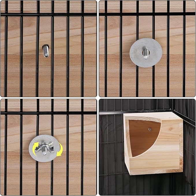 Yesland Wood Chinchilla House, Natural Square Small Animal Hideout Hut for Chinchilla, Squirrel, Sugar Gliders in Cage - 6.5 X 6.5 X 6.5 Inches