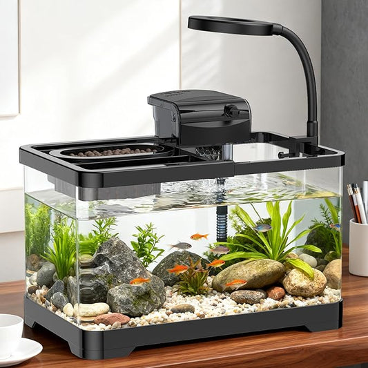 Pawfly 2.75 Gallon Fish Tank, Small Aquarium Kit, Betta Fish Tank Starter Kit with 6 W LED Light, 65 GPH Filter, Siphon Vacuum Water Changer & Basket, Aquarium for Betta, Shrim, or Small Fishes