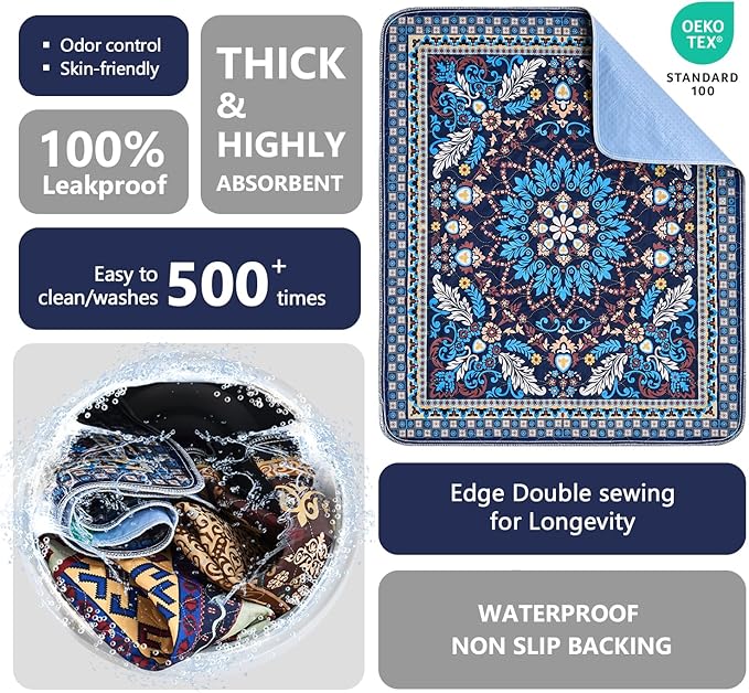 Qeils Washable Pee Pads for Dogs, Reusable Puppy Pads Super Absorbent Leakproof Dog Training Pads, Non-Slip Wee Wee Pads for Crate, Floor, Potty Pads Feeding Mat Dog Pee Extra Large Pee Pads 72"x72"