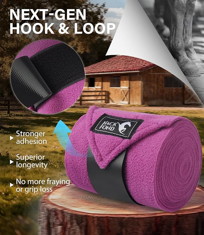 Fleece Horse Polo Leg Wraps Set of 4, 10' Horse Leg Bandages Stable Supplies Equestrian Boots Violet