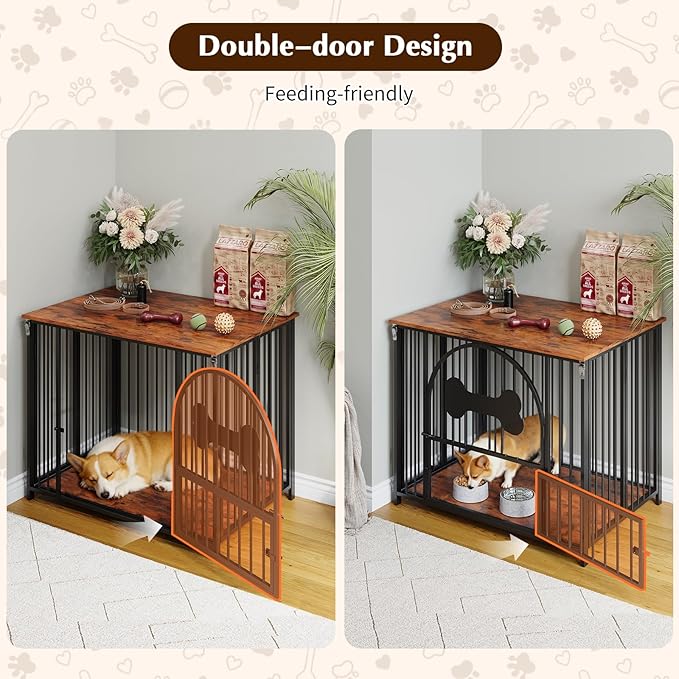 HavenlyYouth 31.5 Inch Dog Crate Furniture, Modern Side End Table Style Dog Cage, Heavy Duty Dog Kennel for Medium Dogs up to 45 lb, Double-Door Cage with Lock Indoor